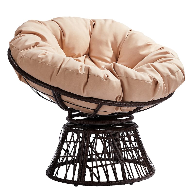 38 Inch Wicker Papasan Chair with Rotating Cushioned Seat - 38" x 33.5" x 32"
