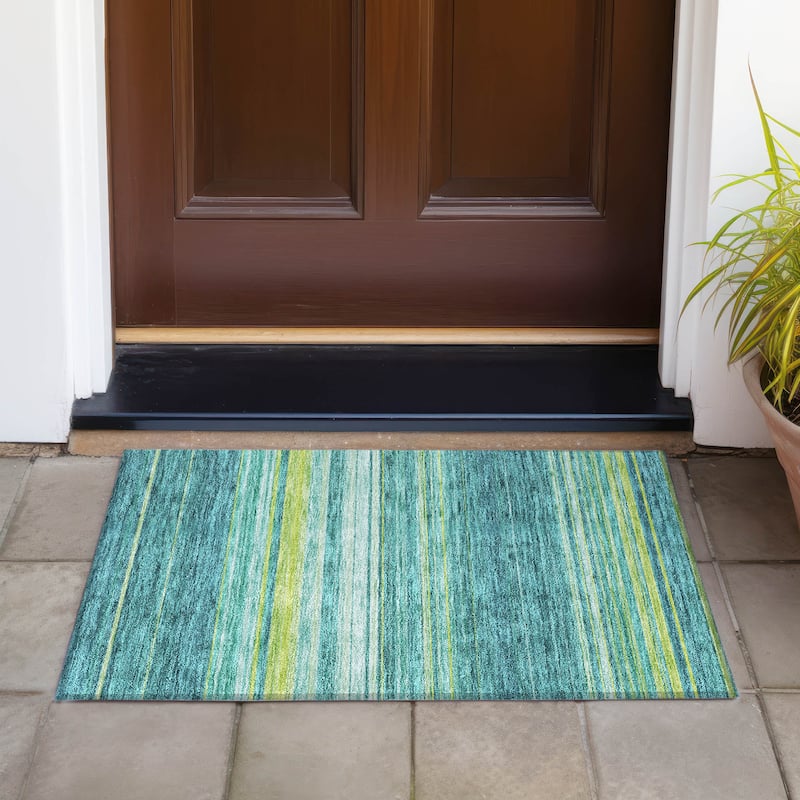 Machine Washable Indoor/ Outdoor Ombre Stripes Chantille Rug - Teal - 1'8" x 2'6"