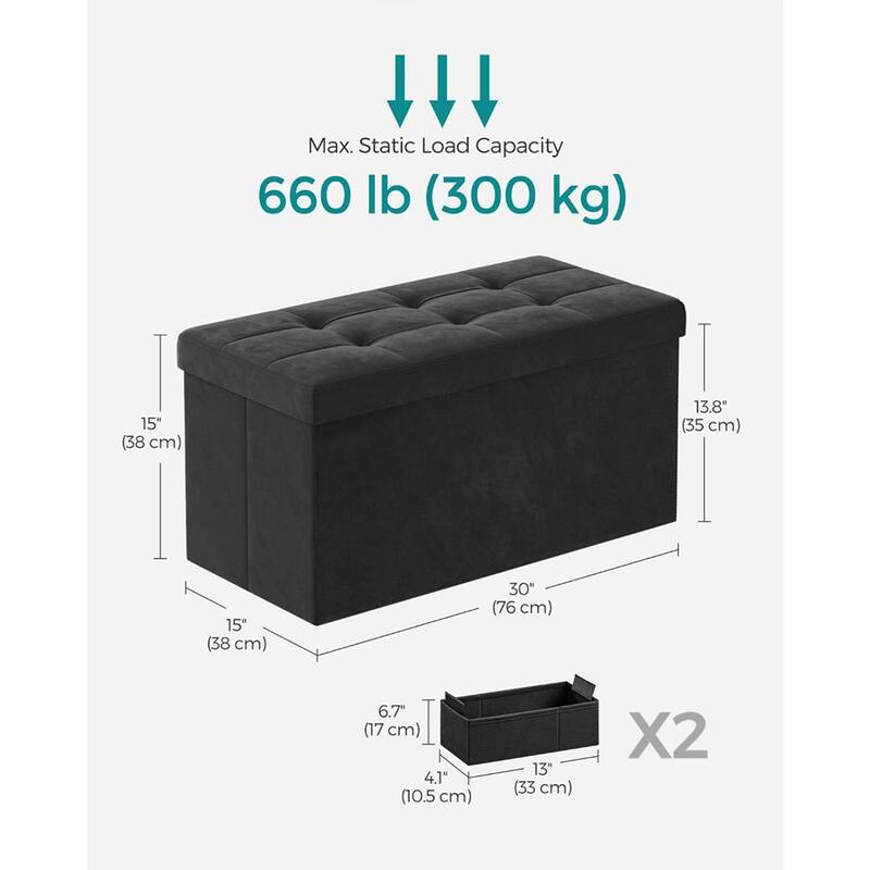 Velvet Padded Storage Ottoman Bench with Foldable Design and Hidden Compartment for Living Room or Bedroom