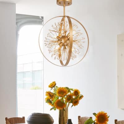 Mid-Century Modern Art Crystal 4-light Globe Semi-flush Mount Light for Foyer - D 15'' x H 20''