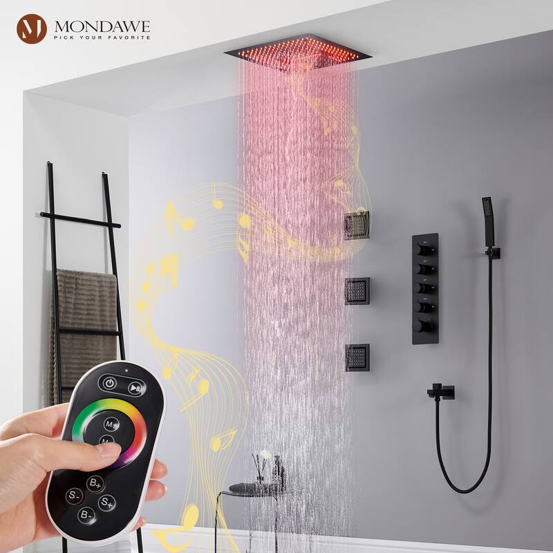 64 Colors LED Light and Music 4 Functions 5 Sprays Ceiling Mounted Thermostatic Shower System