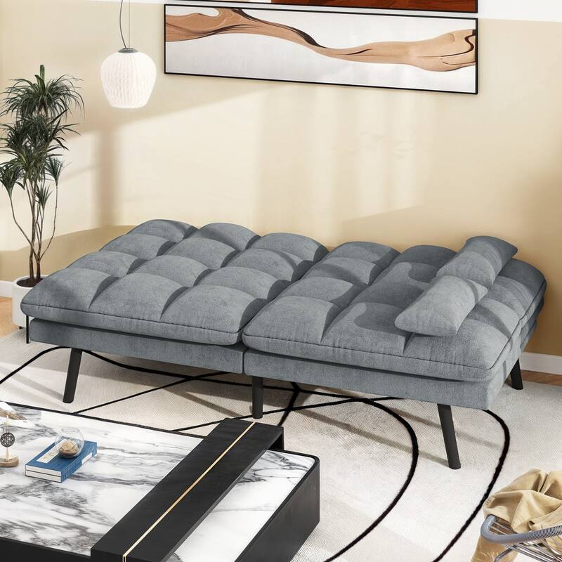 Moasis 70.8" Futon Sofa Bed Convertible Upholstered Couch Sleeper with Reclining Sleeper Split Tufted Back