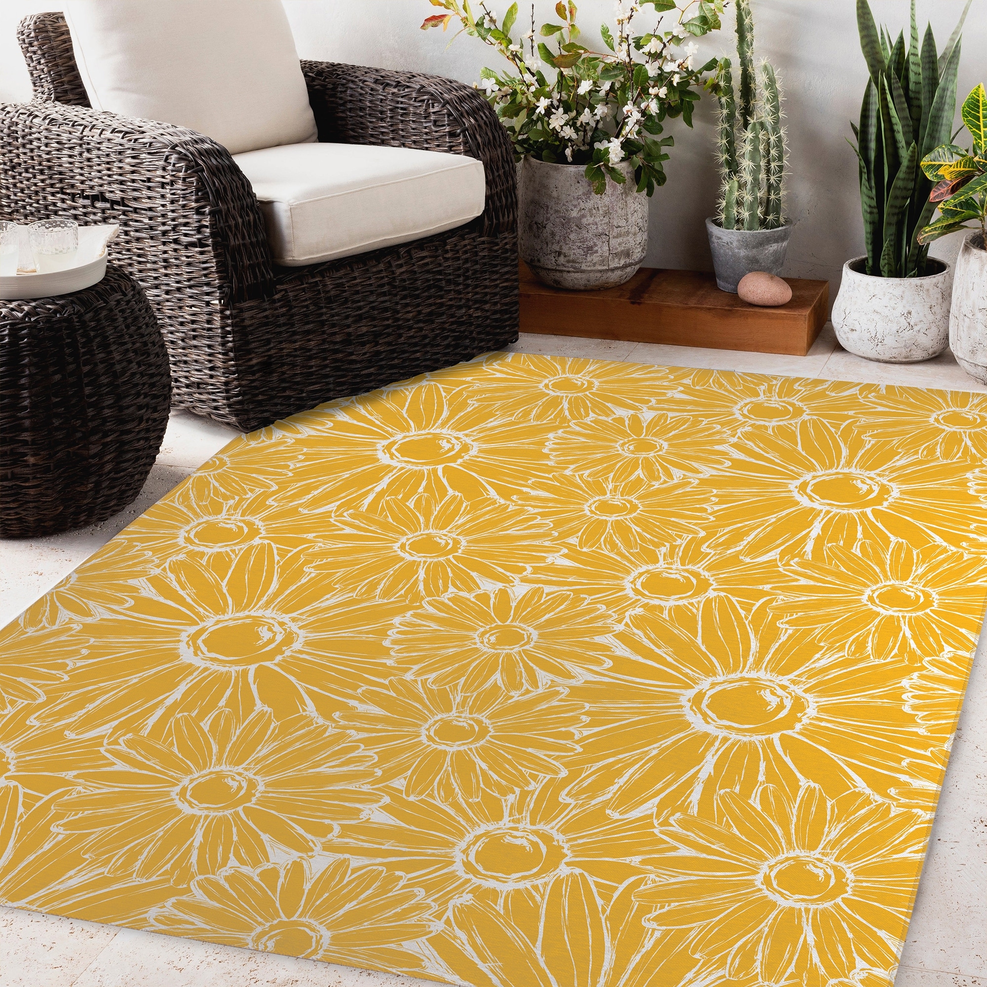 YELLOW MUMS Outdoor Rug By Terri Ellis - Bed Bath & Beyond - 34349904