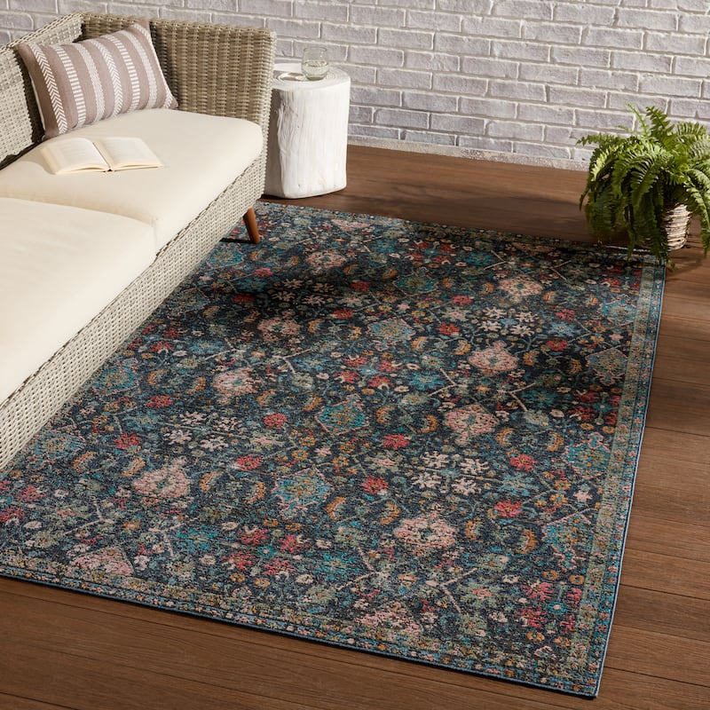 Lisana Indoor/ Outdoor Trellis Dark Blue/ Multicolor Area Rug