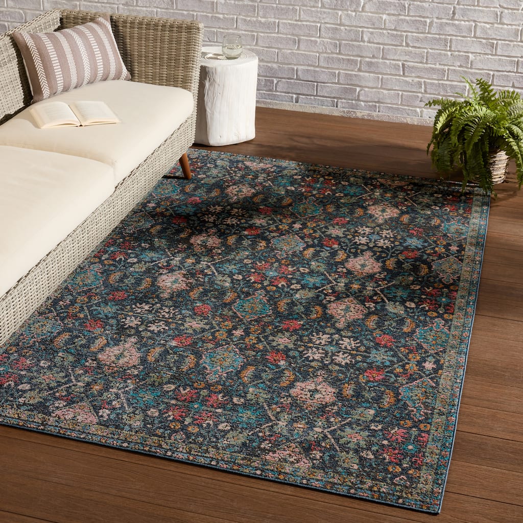 Lisana Indoor/ Outdoor Trellis Dark Blue/ Multicolor Area Rug