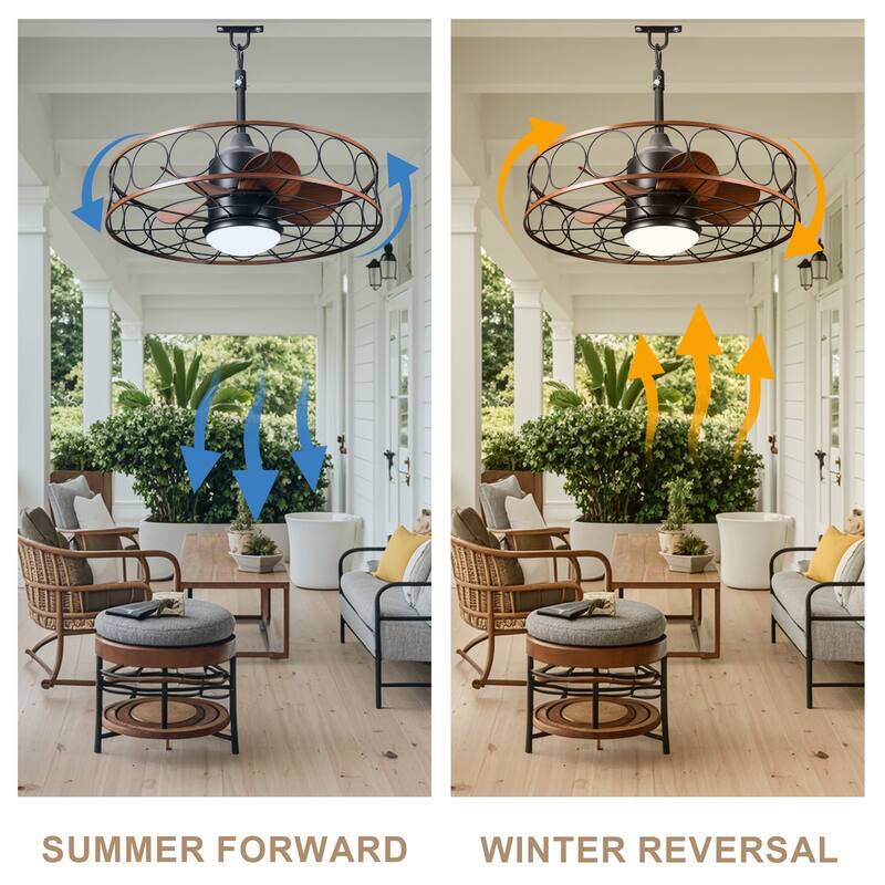 Bella Depot 23" Outdoor Ceiling Fan with LED Light and Remote 6-speed Indoor Ceiling Fan for Bathrroom Corridor Patio - 23.6"