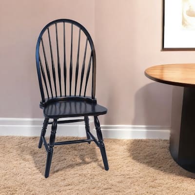 Black Wood Windsor Back Dining Side Chair with Solid Legs - 18" x 19" x 40.50"