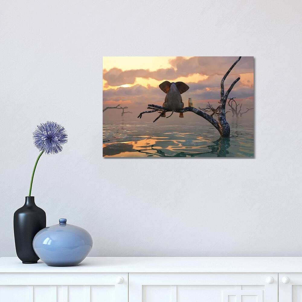 iCanvas "Elephant And Dog Sit On A Tree During A Flood II" by Mike Kiev Canvas Print