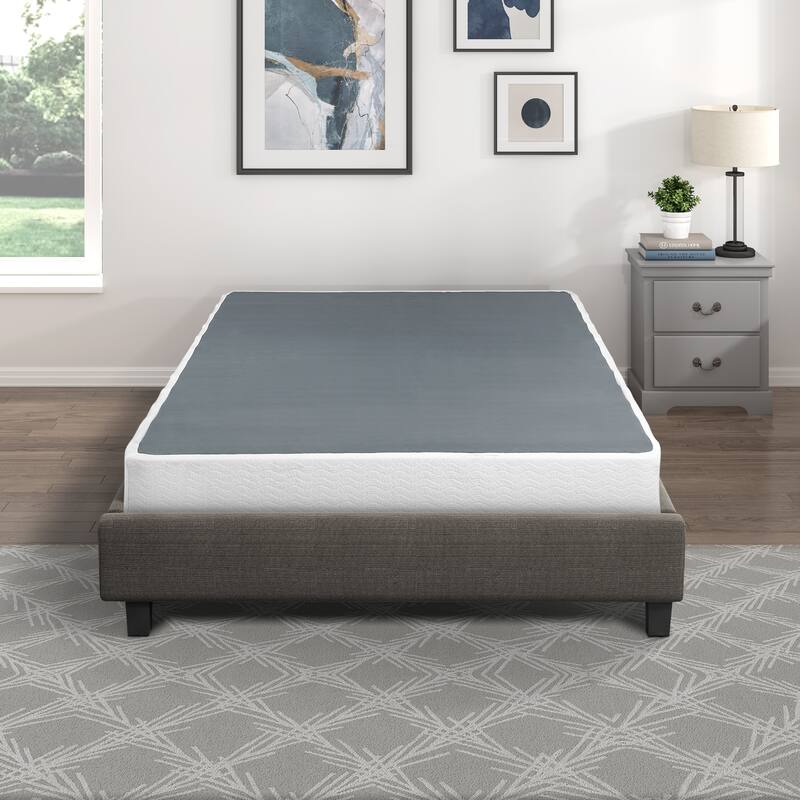Queen Size Metal Open Frame with 12-Slat Support and Textured Fabric Cover