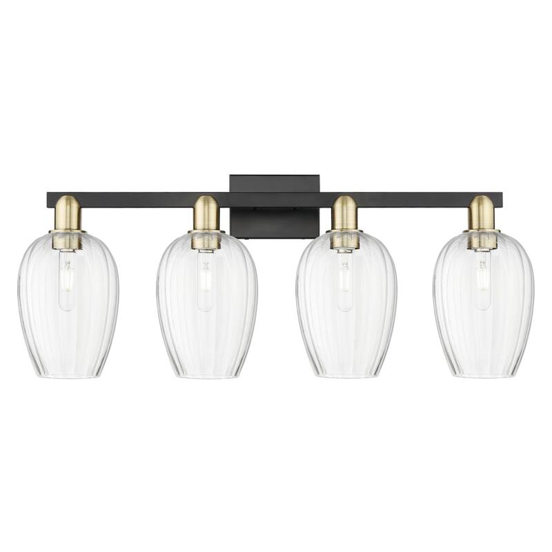 Innovations Lighting Downtown Urban - Preston - 4 Light 36" Flute Shade Bath Vanity Light - Clear/Black Antique Brass