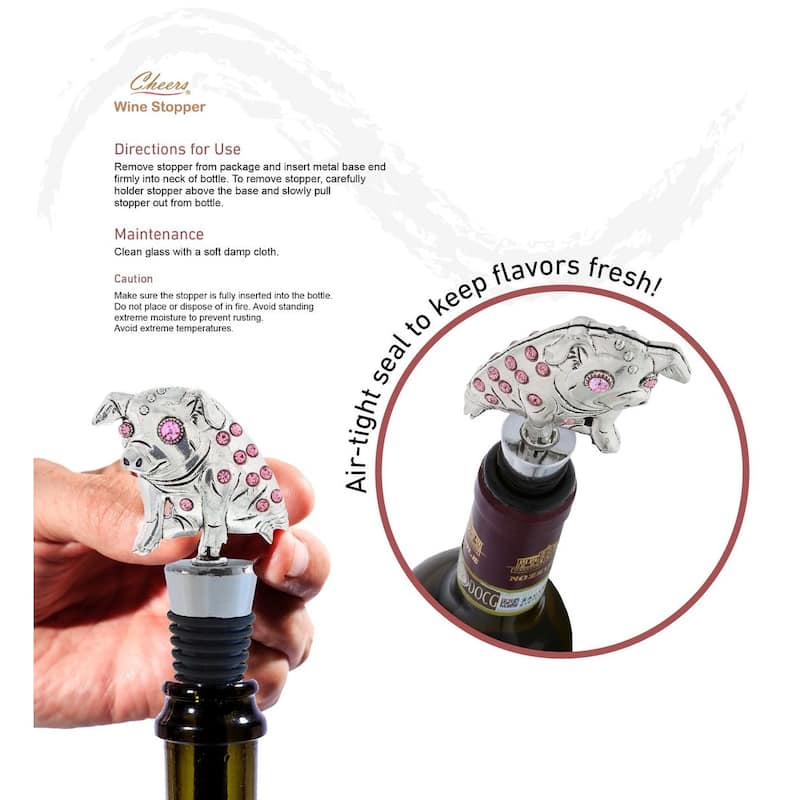 Cheers Pig Metal Wine Stopper Elegant Vacuum Seal Reusable 5 Inches