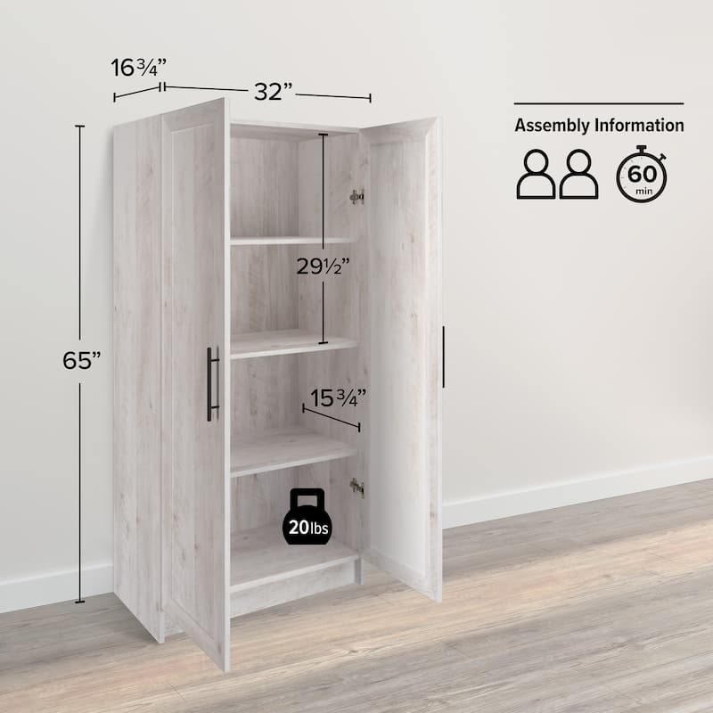 Prepac Elite Accent Cabinet with Panel Doors 16.75" D x 32" W x 65" H - 32 in W x 65 in H x 16.75 in D