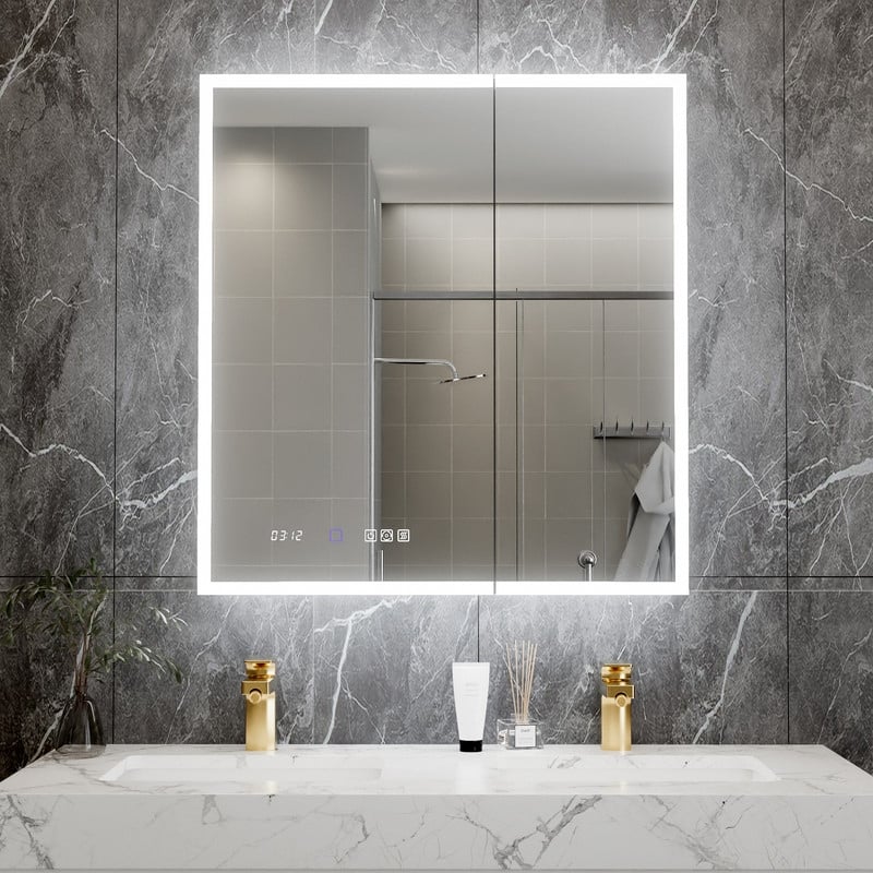 MEDUNJESS Double Opening Frameless Bathroom Mirror Cabinet with Defogging