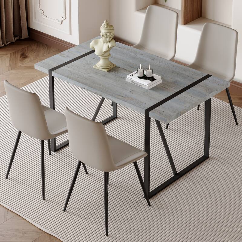 5-Piece Dining Set with Leather Dining Chairs, Stylish Dining Table & Chairs, Dining Table with Metal Frame