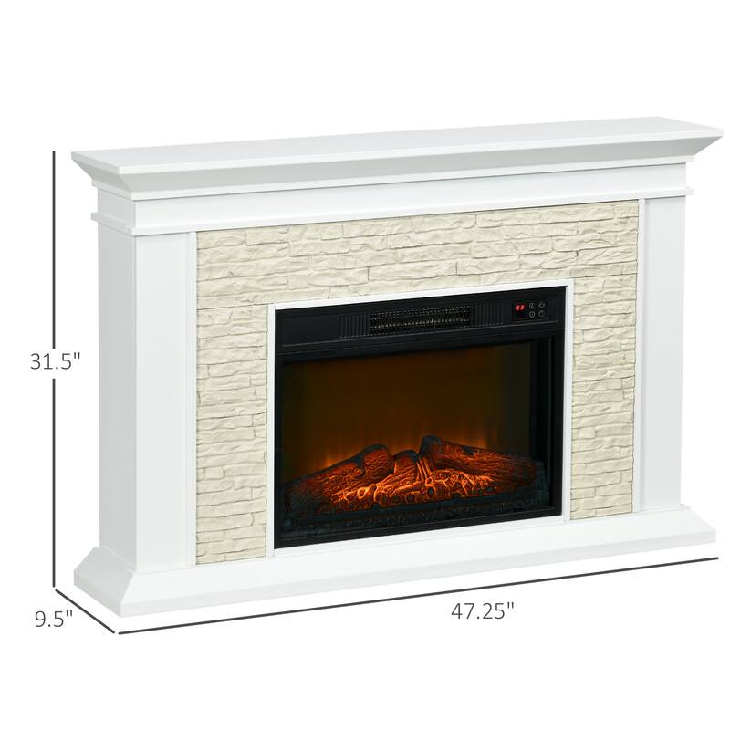 HOMCOM 31.5" Electric Fireplace with Mantel, 1400W Freestanding Fireplace Heater with Remote Control