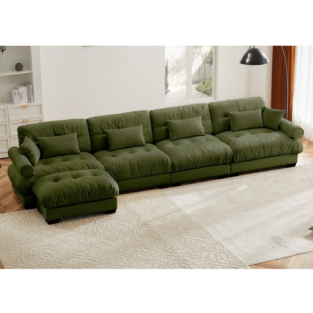 GDFStudio - Velvet 4-Seater 166" Cloud Modular Sectional Couch with Ottoman