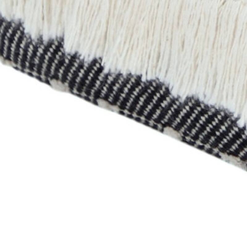 Modern Square Cotton Pouf Ottoman 18" White Stripe Seat with Durable Fill and Removable Cover