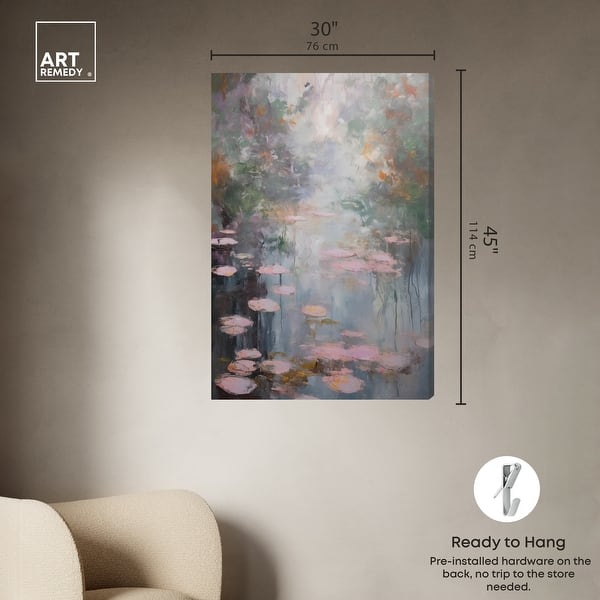 dimension image slide 2 of 6, Art Remedy Pink Impressionisty Lilypads Gallery Wrapped Impressionism 1 Piece Canvas Wall Art