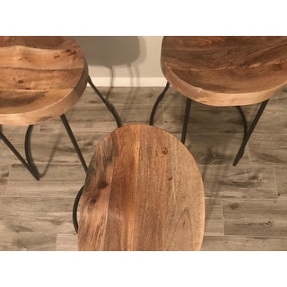 Wooden Saddle Seat Barstool with Metal Legs, Small, Brown and Black