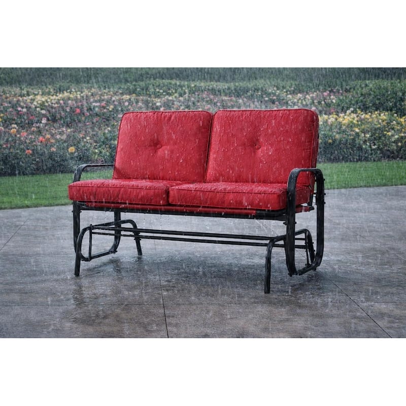 Winston 2-Person Brown Steel Outdoor Loveseat Glider with Polyester Red Cushion - N/A