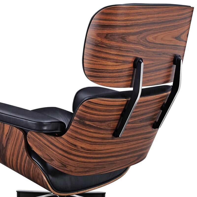 HomeRoots 28" Black and Rosewood Tufted Genuine Leather Lounge Chair With Ottoman - 28.30 in. x 29.00 in. x 20.50 in.