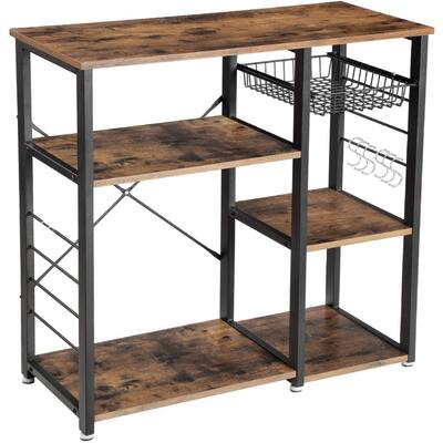 3-Tier Industrial Kitchen Baker's Rack Extra Basket and 5 Little Hooks, Microwave Oven Stand, Storage Cart Workstation Shelf
