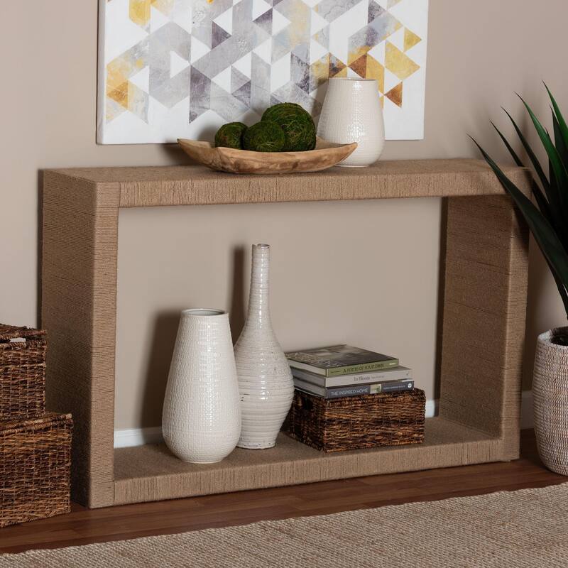 Rajiya Handwoven Jute Console Table - Rectangular Open-Frame Entryway Table, Coastal Boho Accent for Living Room or Hallway