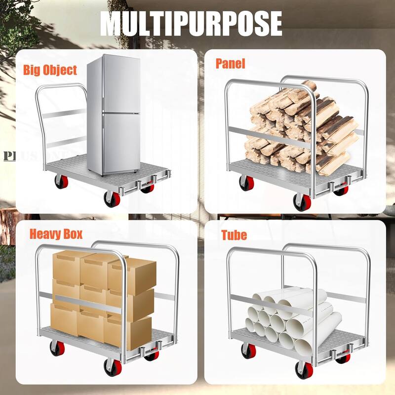 Heavy Duty Steel Panel Cart Dolly, 2000 Lbs Capacity Drywall Dolly Lumber Truck Cart with 3 Side Handrails & 4 Swivel