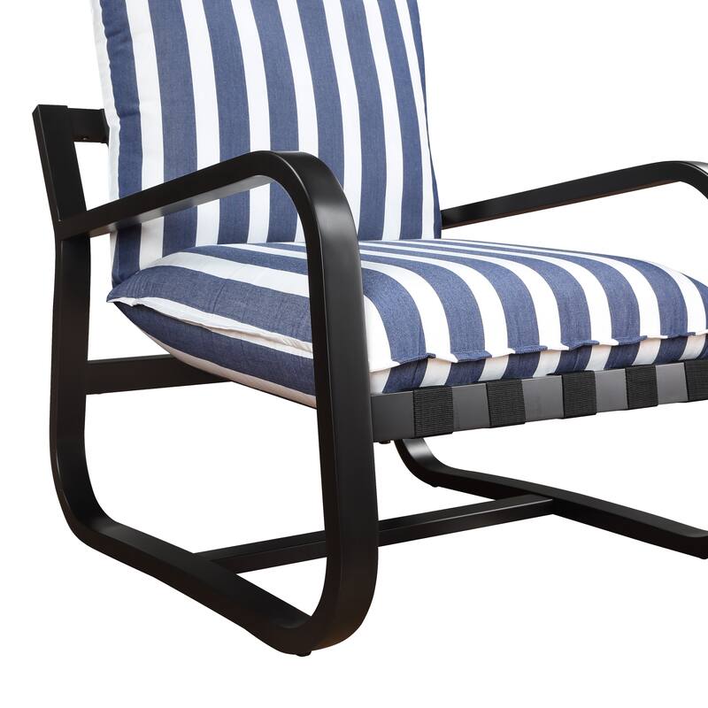 Auburn Outdoor Sling Chair Upholstered in Blue and White Stripe Fabric by Greyson Living
