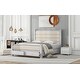 preview thumbnail 4 of 22, Queen Platform Bed with Upholstered Headboard & 2 Drawers - Antique White