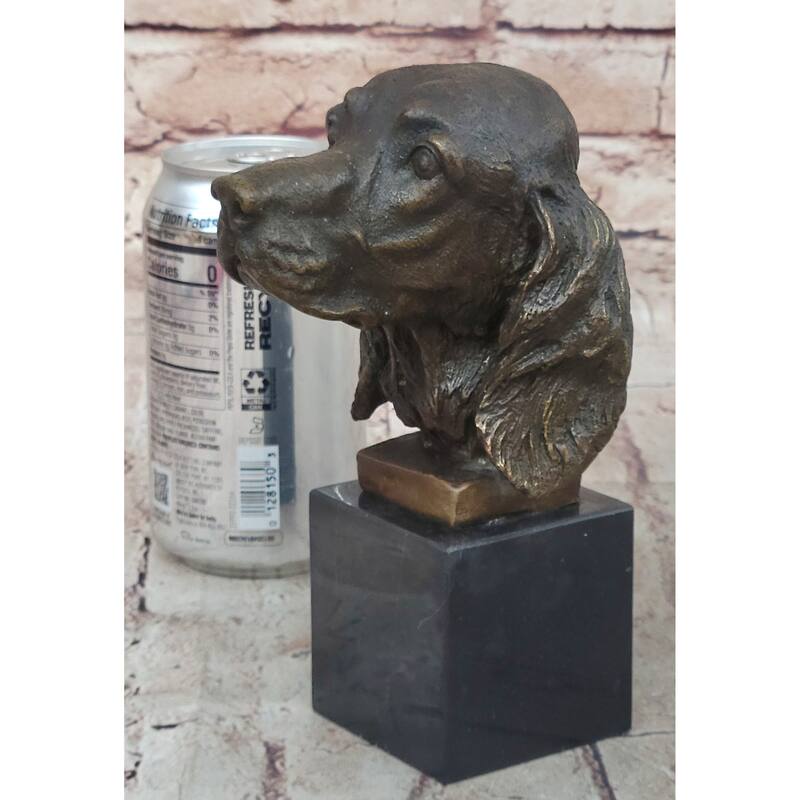 Bronze Sculpture Bust er Spaniel Imitative Dog Pet Animal Marble Base Figure Figurine