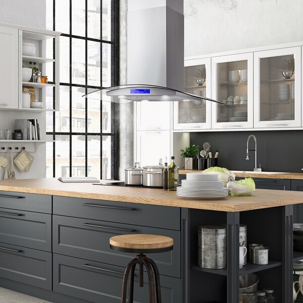 Cosmo ductless island range hood in stainless hot sale steel with carbon filter kit for recirculating
