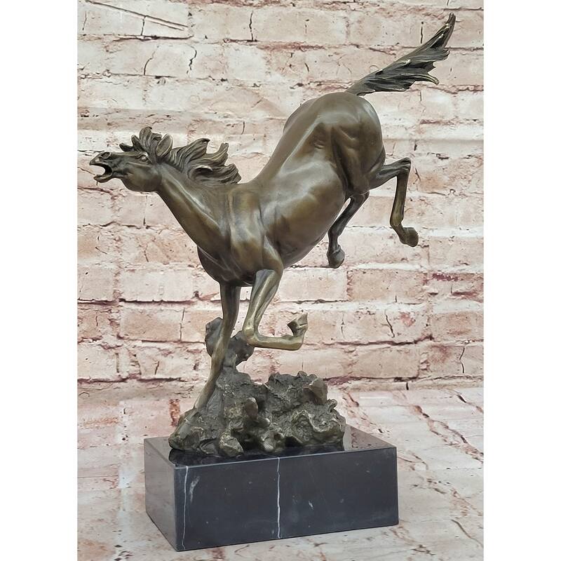 Original Milo Art Deco Wild Horse Bronze Sculpture Hot Cast Marble Base Figure