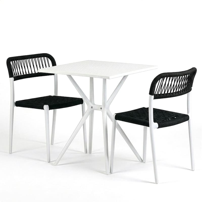 Belen Basma Black White Outdoor Dining 2 Seats Set