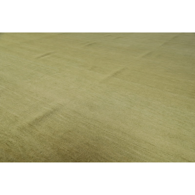 Hand Knotted Oriental 100% Wool Carpet Modern Solid Green Gabbeh Area Rug - 14' 1'' X 10' 5''