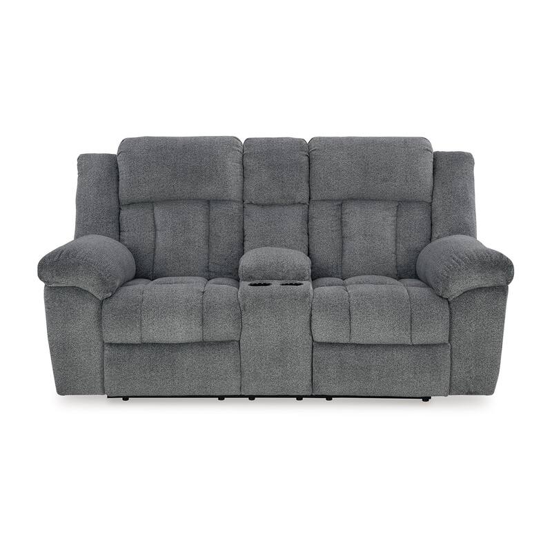 Kendy Power Recliner Console Loveseat, Storage, Gray Polyester 80 Inch
