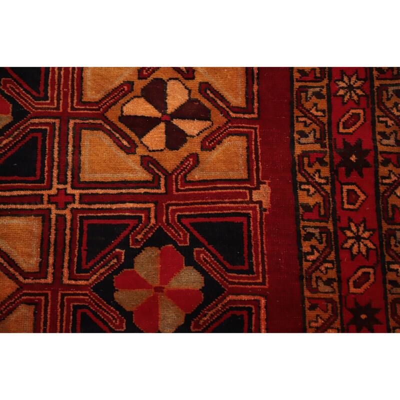 Hand Knotted Oriental 100% Wool Carpet Traditional Geometric Oranges & Rust Ardebil Runner Rug - 10' 2'' X 4' 4''