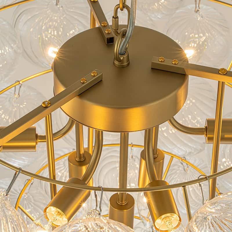 Modern Bubble Swirled Glass Globe Chandelier - Brushed Brass 27in