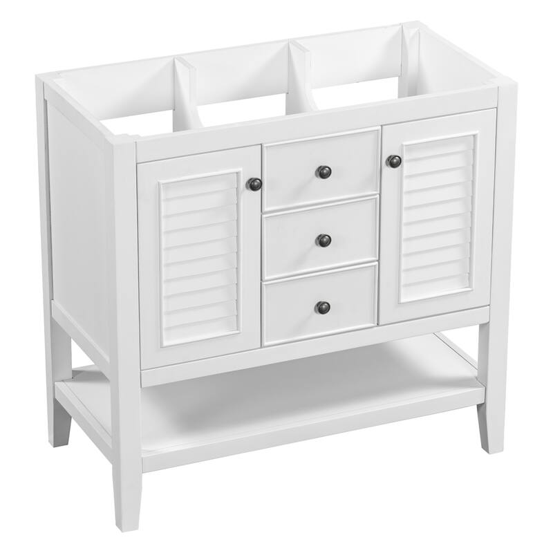 (Base Only) 36" Bathroom Vanity without Sink, 2 Cabinets and Drawers, Open Shelf