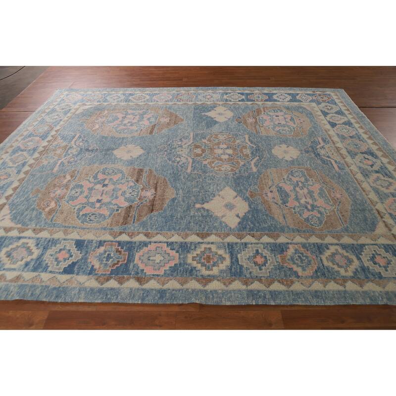 Hand Knotted Oriental 100% Wool Carpet Transitional All-Over Navy Blue & Blues Oushak Area Rug - 9' 11'' X 8' 4''