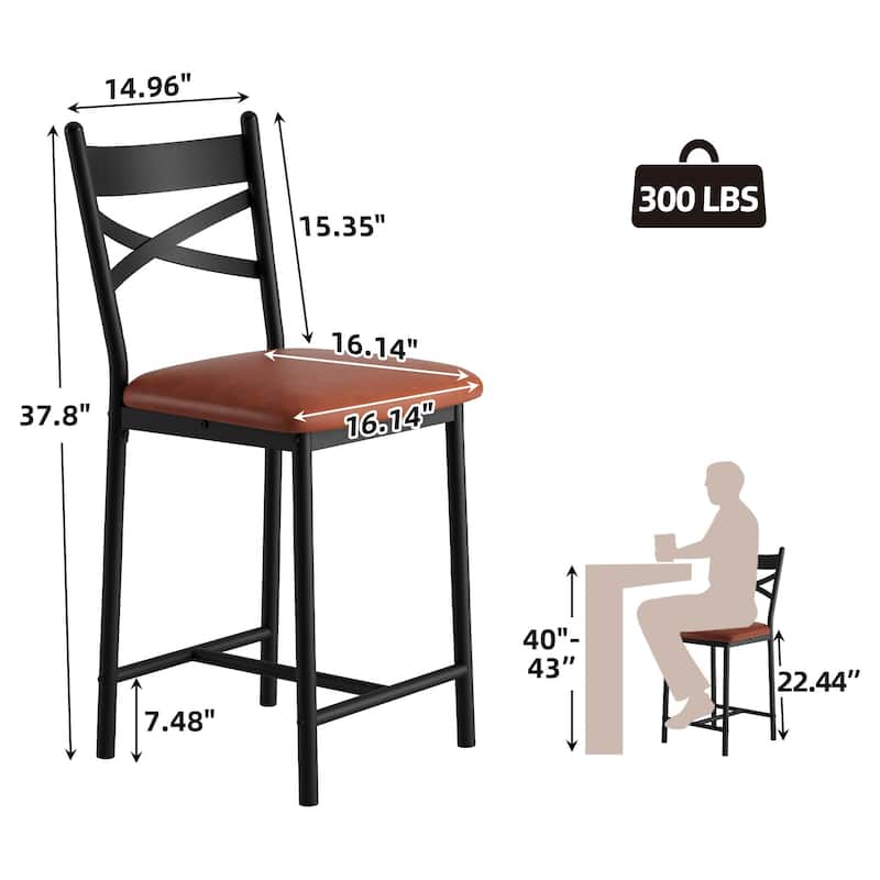 Bar Stools Set of 2, Upholstered Bar Chairs with Back, Thick Cushion, Counter Height Barstools - Set of 2