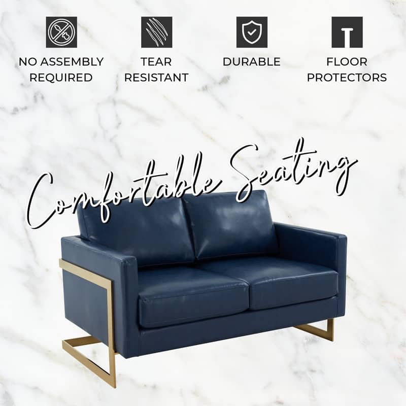 Lincoln Modern 2-Seater Leather Plush Cushion Loveseat in Metal Frame for Living Room Small Spaces Home Office