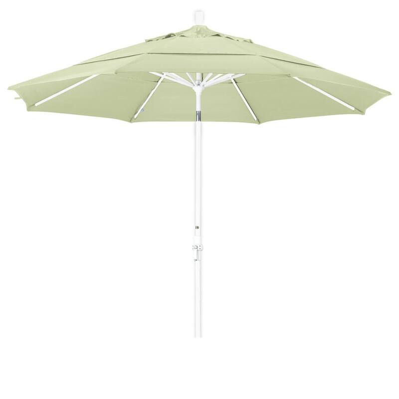 California Umbrella 11' Rd. Aluminum Patio Umbrella, Crank Lift, Collar Tilt, Dbl Wind Vent, White Finish, Pacifica Fabric - Natural