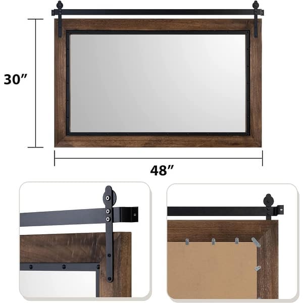 Farmhouse Barn Door Style Natural Wood Bathroom Vanity Wall Mirror - 48"x30"