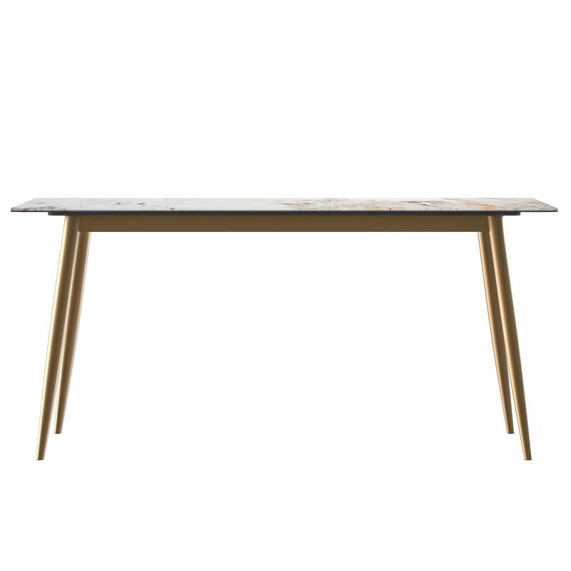 Zayle 7-Piece Dining Set 55-Inch Rectangular White Sintered Stone Dining Table and 6 Dining Side Chairs