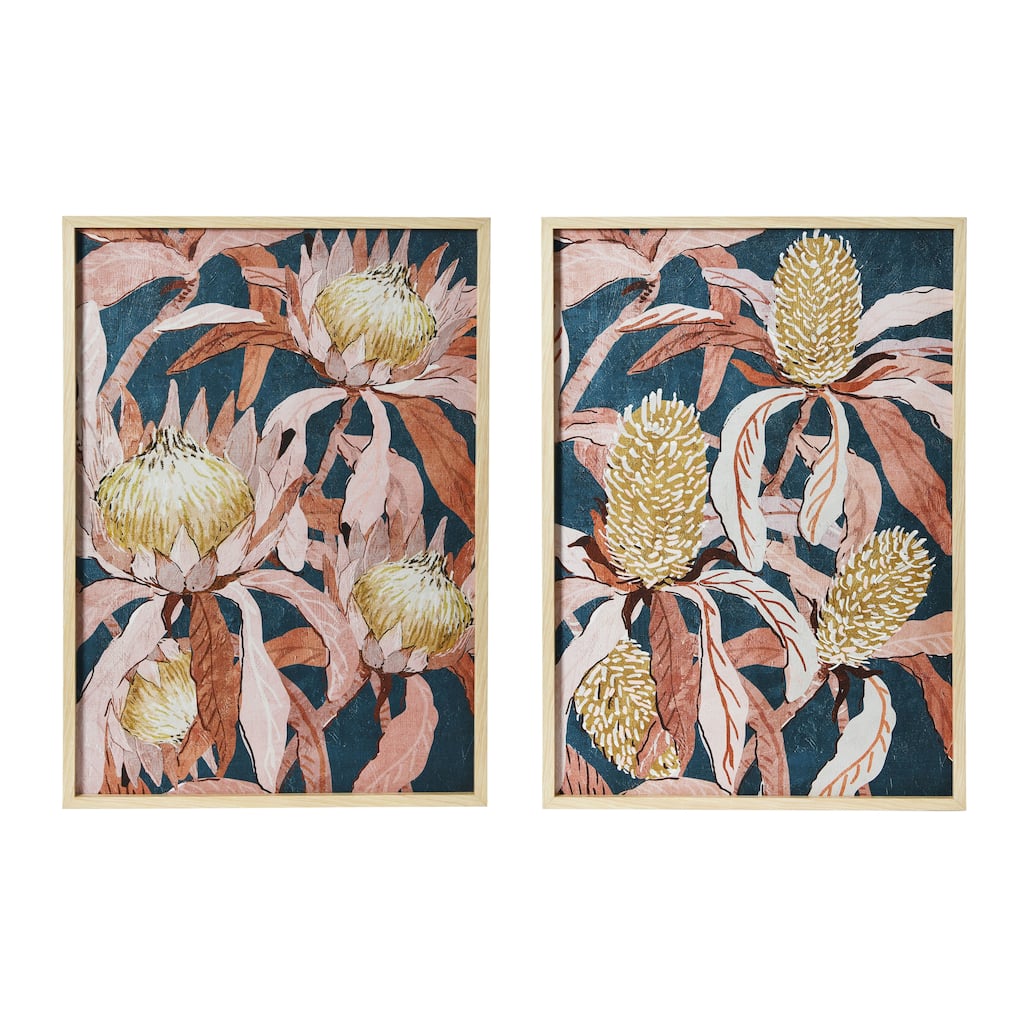 Floral Prints with Solid Wood Frame, Set of 2 - Multi-Color
