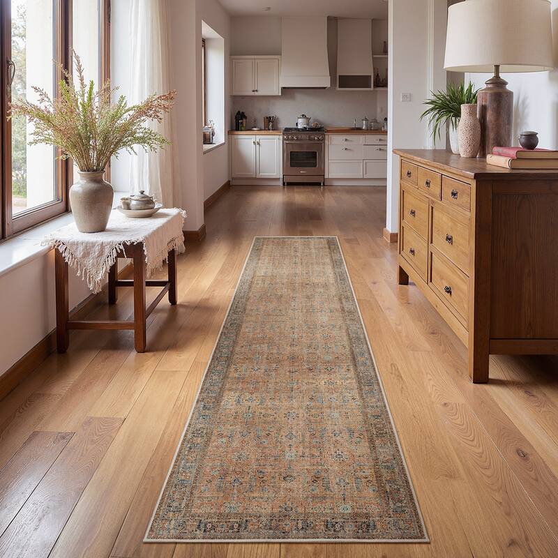 Mcow Floral Collection Machine-Washable Non-Slip Area Rug - 2' x 10' - Taupe - Runner