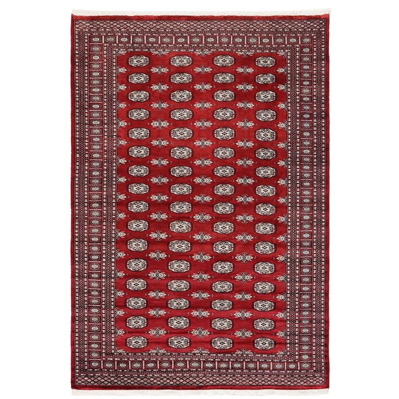 Southwestern Bokhara Kendall Red Gray Hand Knotted Rug - 6'2'' x 9'1''