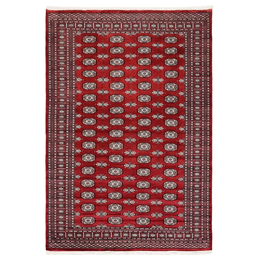 Southwestern Bokhara Kendall Red Gray Hand Knotted Rug - 6'2'' x 9'1''