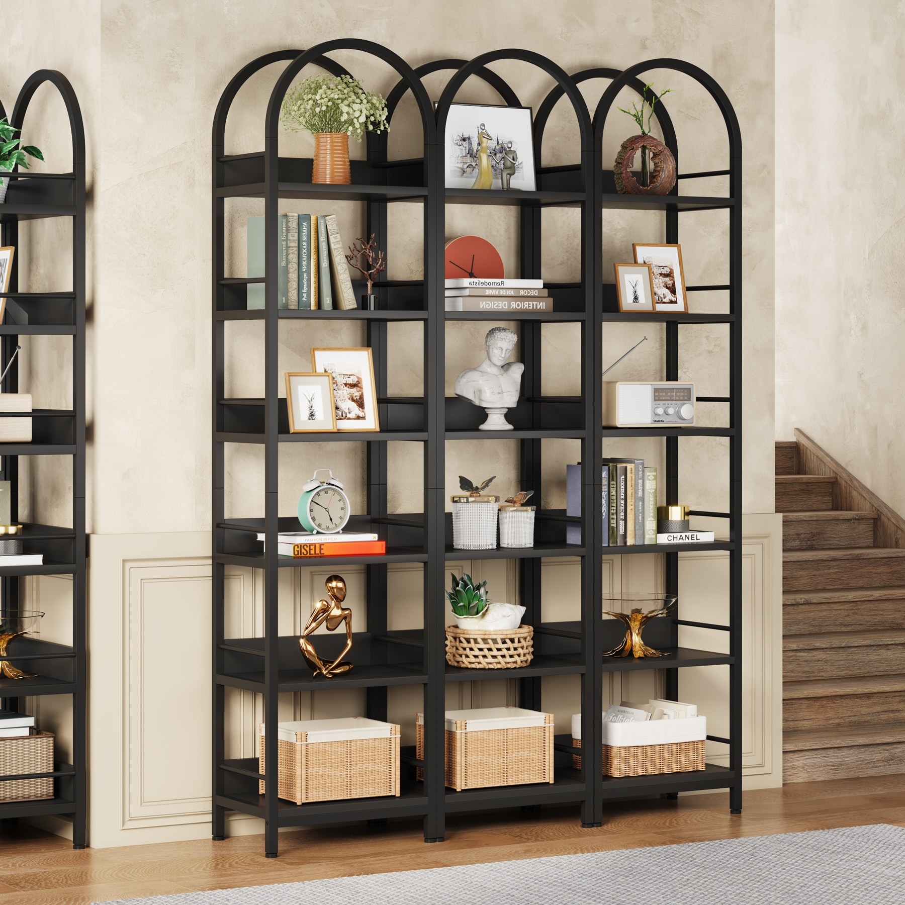 6-Tier Open Bookshelf, 78.7" Tall Bookcase, Arched Display Shelf Rack
